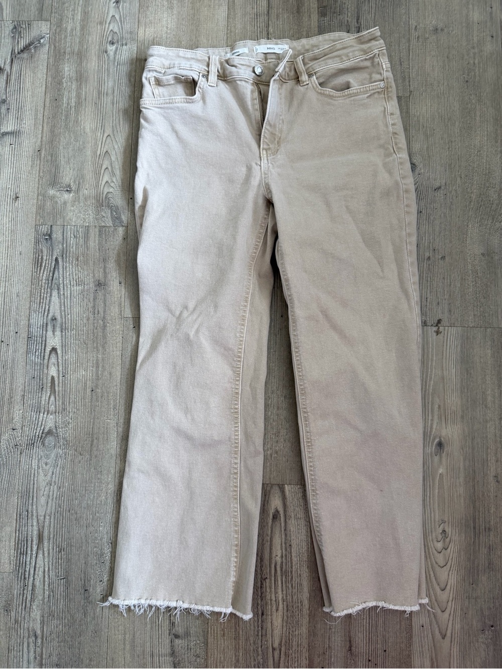 Mango Cropped Straight Jeans in Light Beige